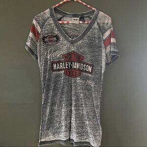 Harley-Davidson Women's Gray V-Neck Tee with Red Accents